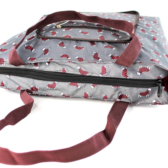 Gray With Red Portable Foldable Zippered Tote Bag Lightweight For Everyday Use - Picture 6 of 8